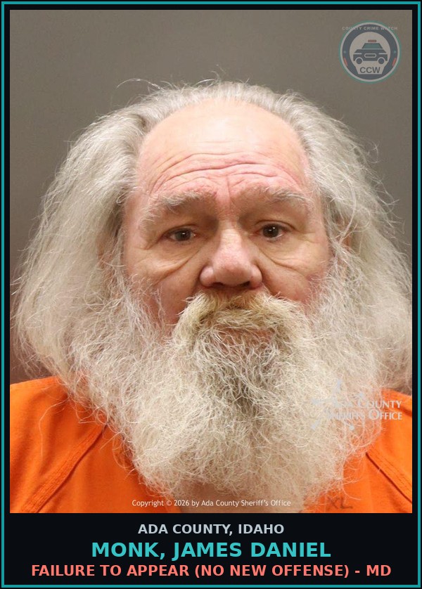 Booking mugshot of Monk, James Daniel in Ada County