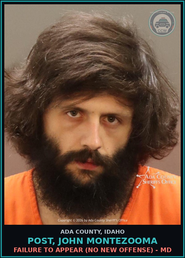 Booking mugshot of Post, John Montezooma in Ada County