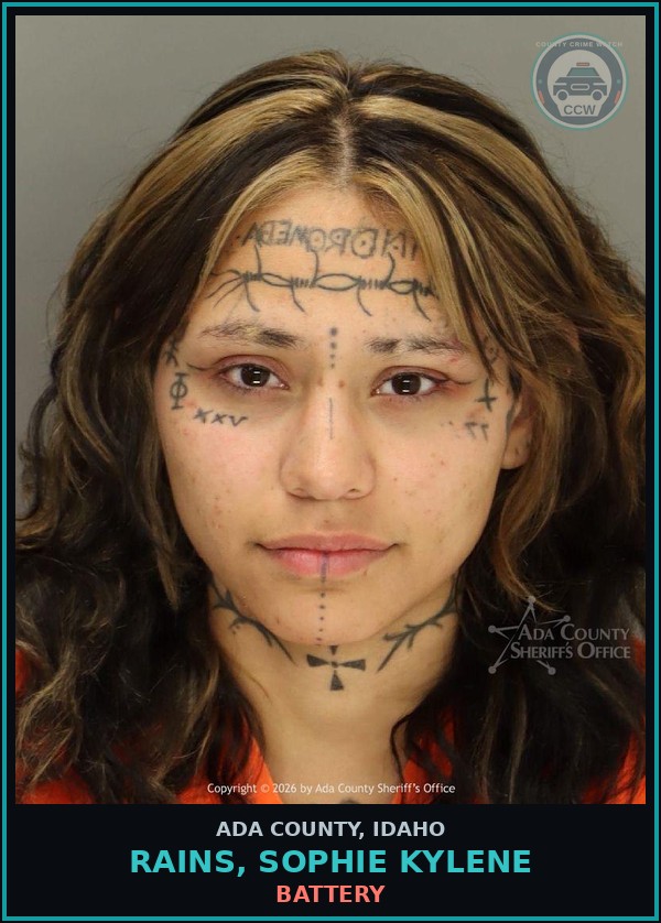 Booking mugshot of Rains, Sophie Kylene in Ada County