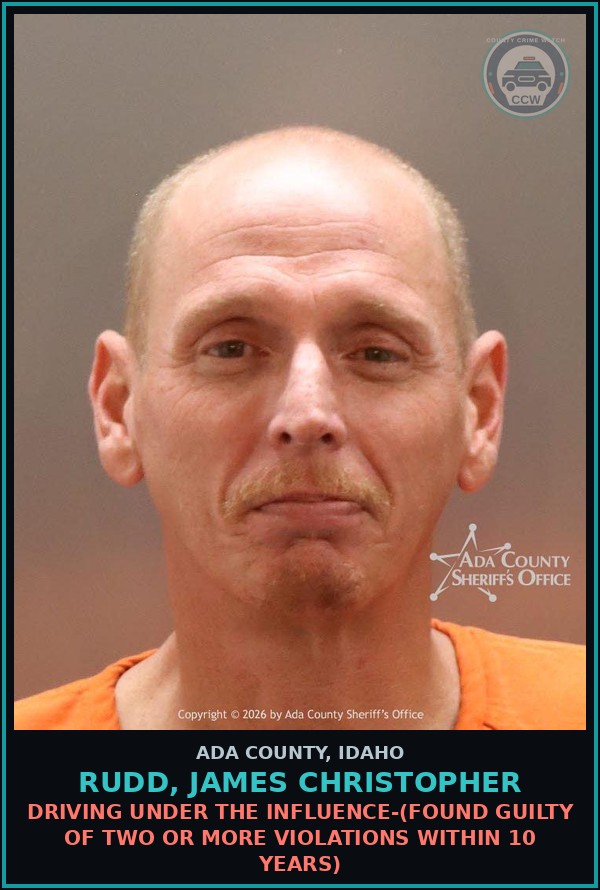 Booking mugshot of Rudd, James Christopher in Ada County