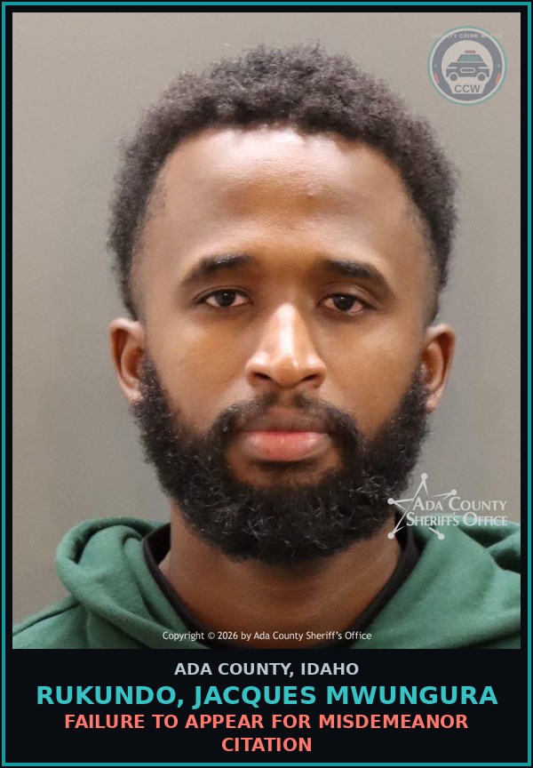 Booking mugshot of Rukundo, Jacques Mwungura in Ada County