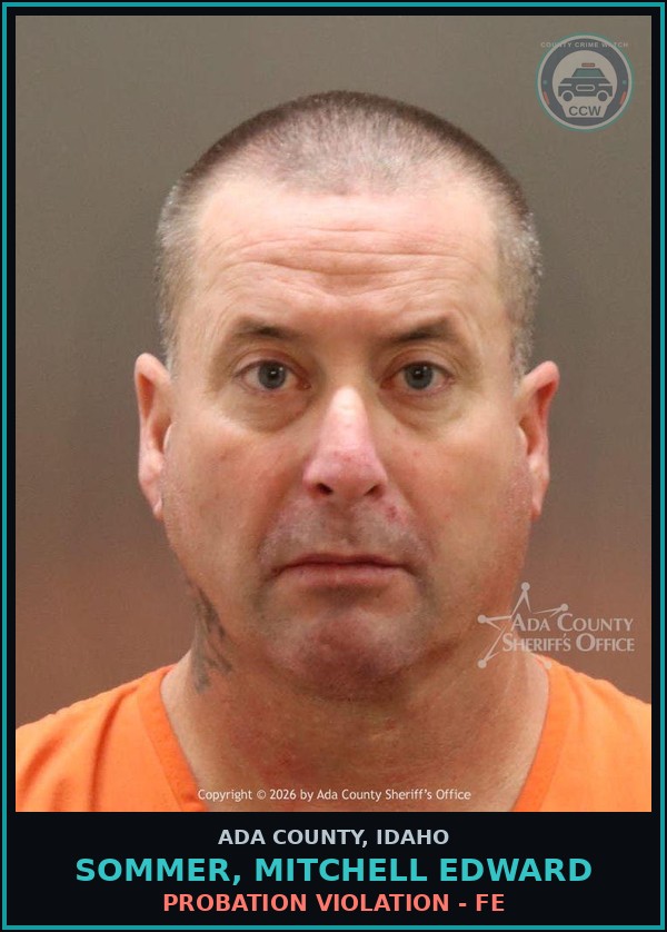 Booking mugshot of Sommer, Mitchell Edward in Ada County