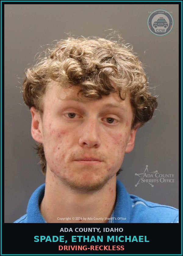 Booking mugshot of Spade, Ethan Michael in Ada County