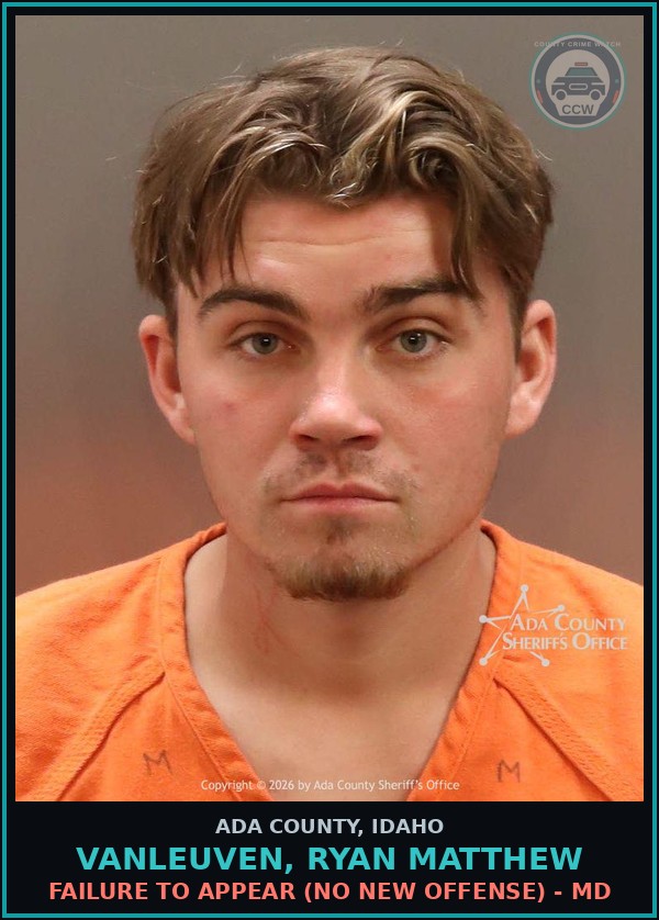 Booking mugshot of Vanleuven, Ryan Matthew in Ada County