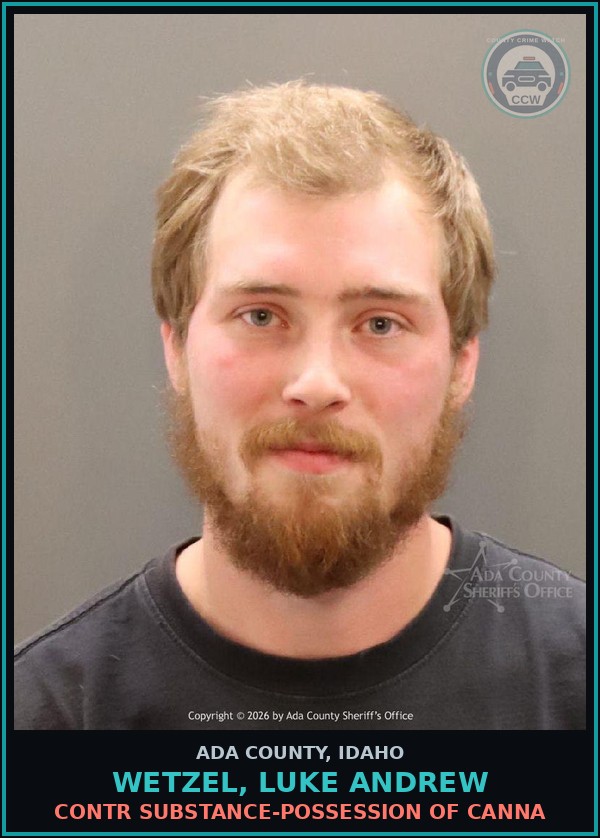 Booking mugshot of Wetzel, Luke Andrew in Ada County