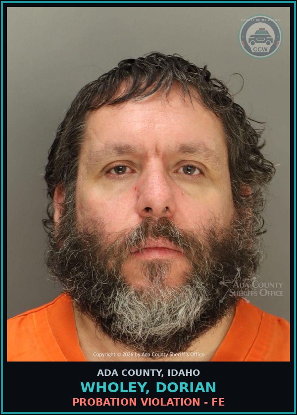 Booking mugshot of Wholey, Dorian in Ada County