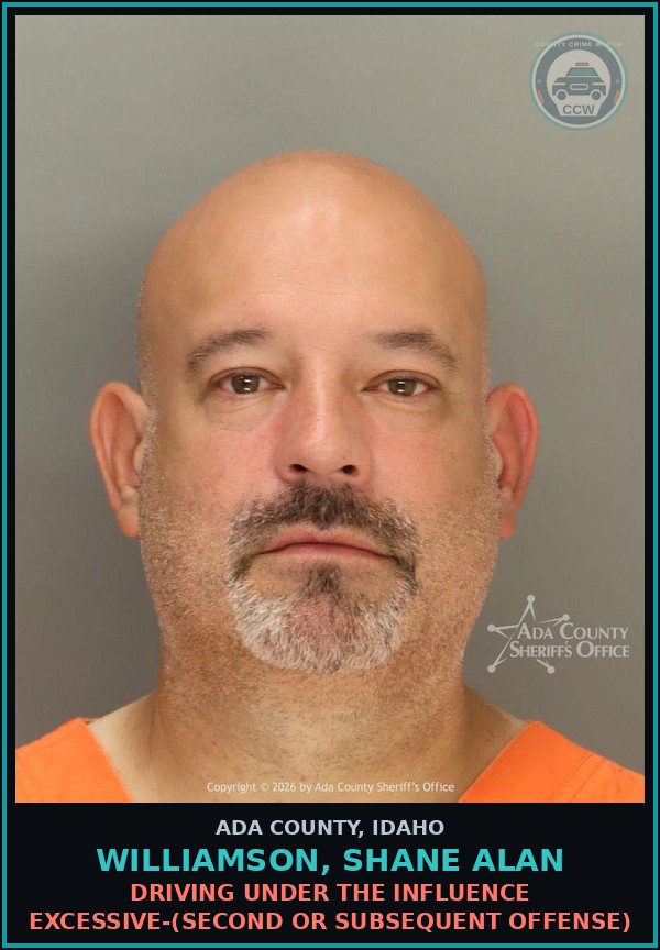 Booking mugshot of Williamson, Shane Alan in Ada County