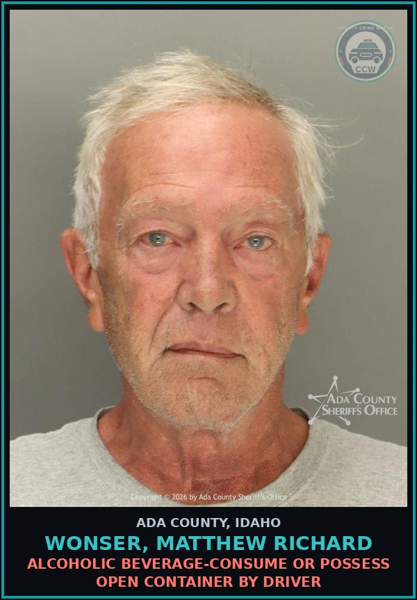 Booking mugshot of Wonser, Matthew Richard in Ada County