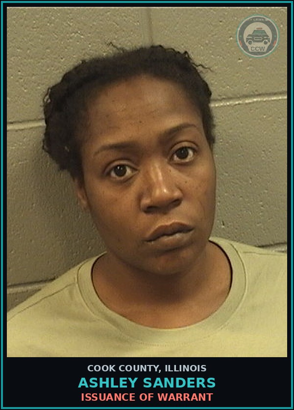 Booking mugshot of Ashley Sanders in Cook County
