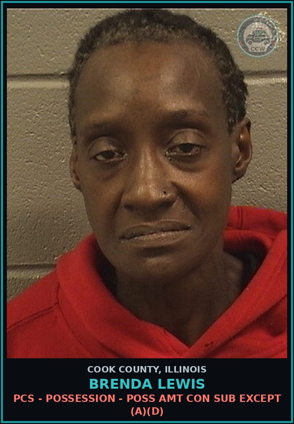 Booking mugshot of Brenda Lewis in Cook County