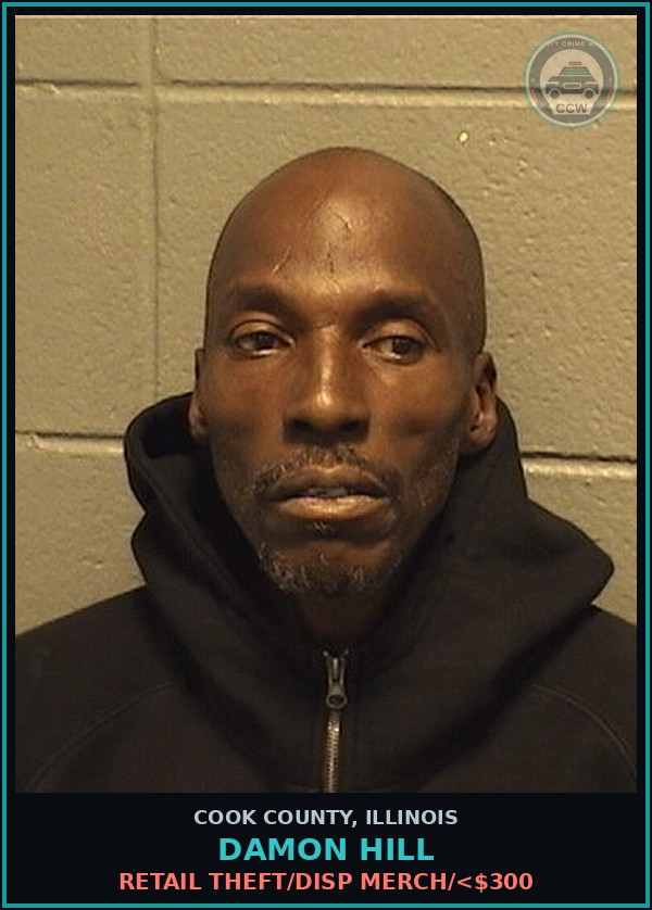 Booking mugshot of Damon Hill in Cook County