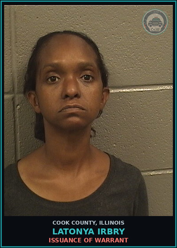 Booking mugshot of Latonya Irbry in Cook County