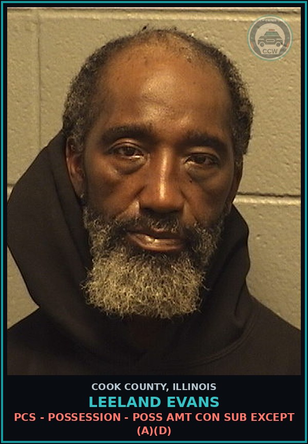 Booking mugshot of Leeland Evans in Cook County