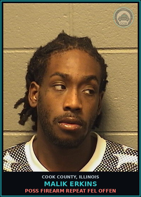 Booking mugshot of Malik Erkins in Cook County