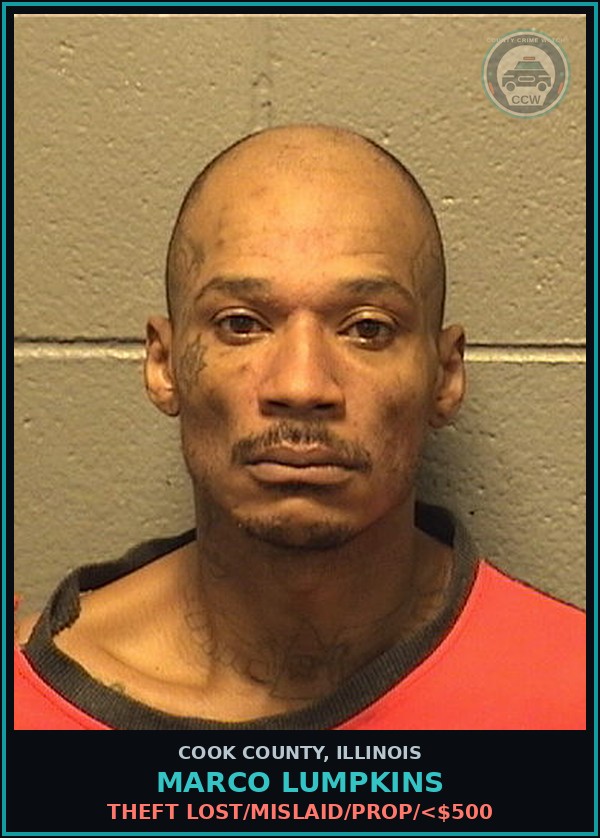 Booking mugshot of Marco Lumpkins in Cook County