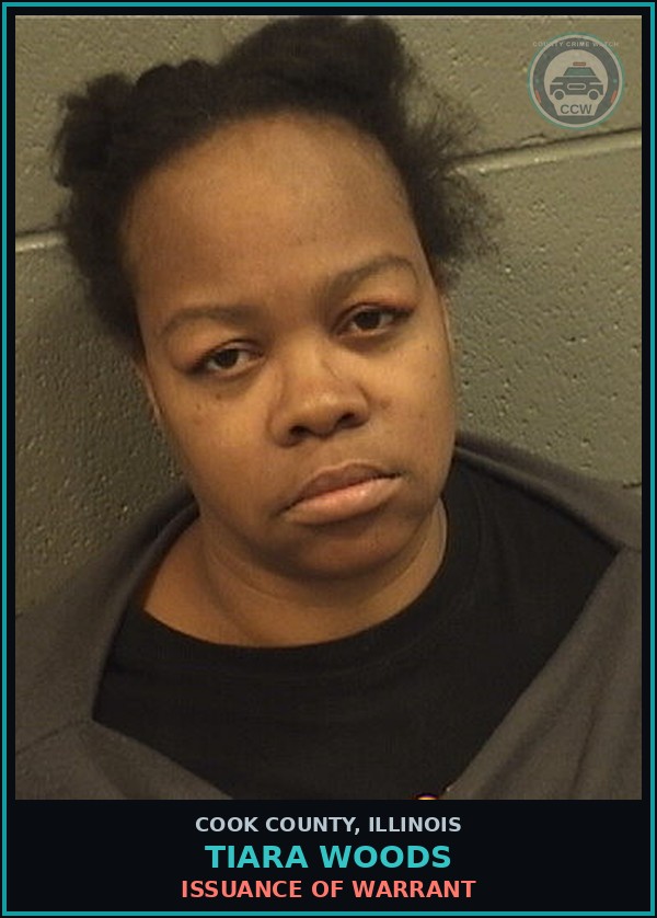 Booking mugshot of Tiara Woods in Cook County