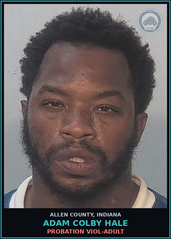 Booking mugshot of Adam Colby Hale in Allen County