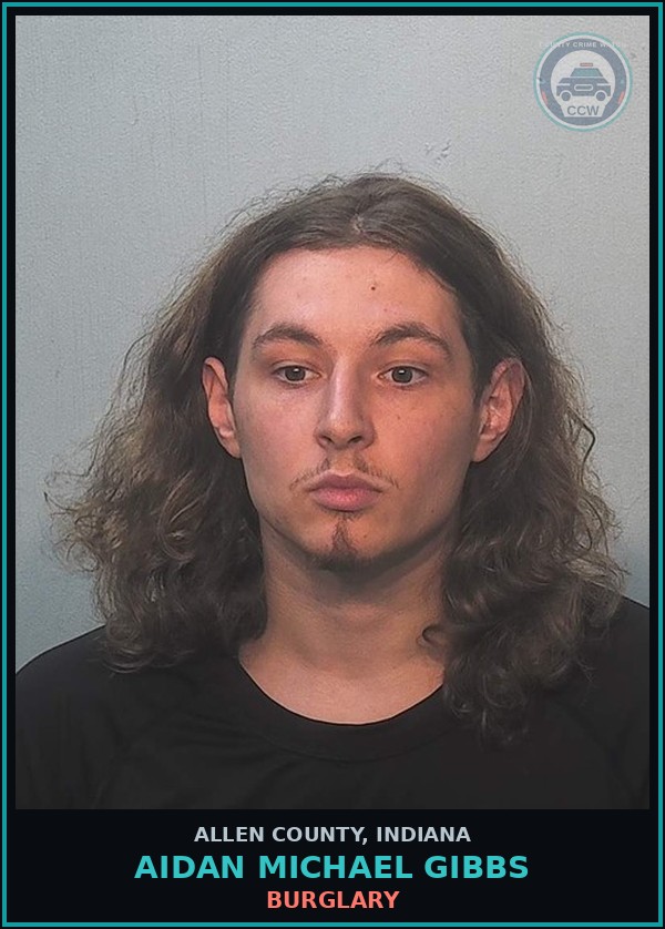 Booking mugshot of Aidan Michael Gibbs in Allen County