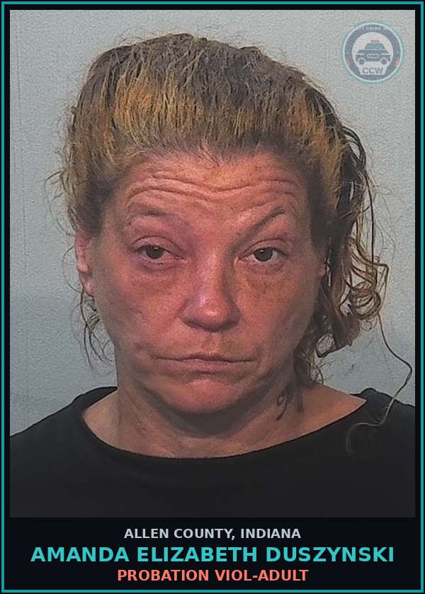 Booking mugshot of Amanda Elizabeth Duszynski in Allen County