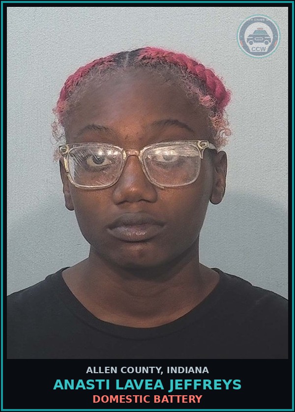 Booking mugshot of Anasti Lavea Jeffreys in Allen County