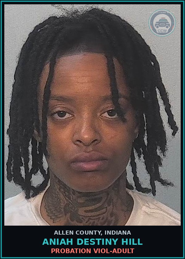 Booking mugshot of Aniah Destiny Hill in Allen County