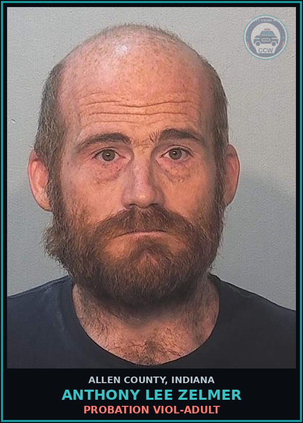 Booking mugshot of Anthony Lee Zelmer in Allen County