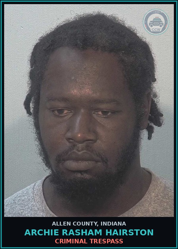 Booking mugshot of Archie Rasham Hairston in Allen County