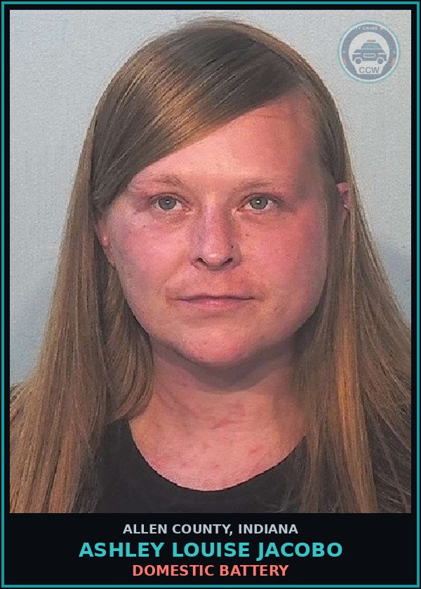 Booking mugshot of Ashley Louise Jacobo in Allen County