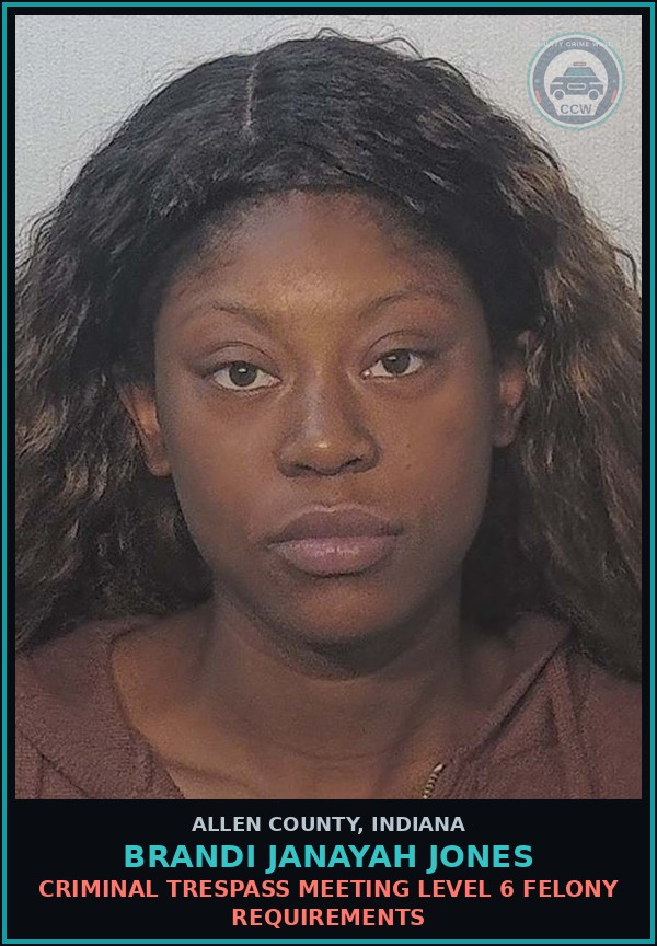 Booking mugshot of Brandi Janayah Jones in Allen County