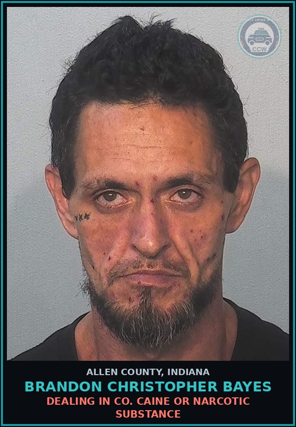Booking mugshot of Brandon Christopher Bayes in Allen County