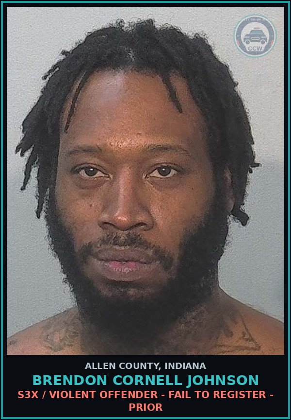 Booking mugshot of Brendon Cornell Johnson in Allen County