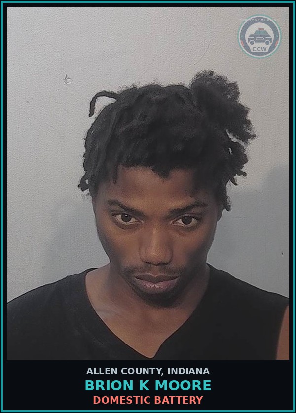 Booking mugshot of Brion K Moore in Allen County