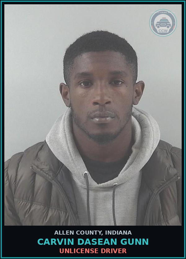 Booking mugshot of Carvin Dasean Gunn in Allen County