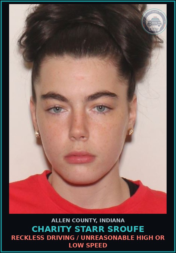 Booking mugshot of Charity Starr Sroufe in Allen County