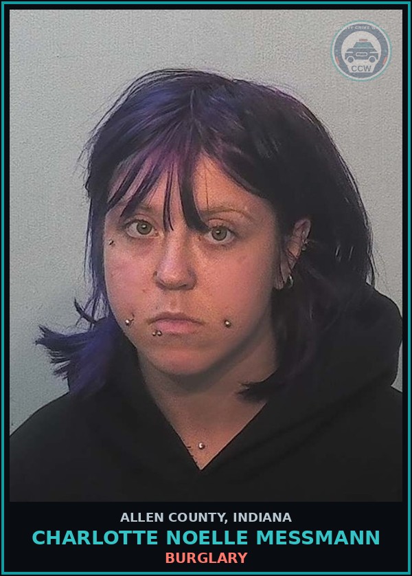 Booking mugshot of Charlotte Noelle Messmann in Allen County