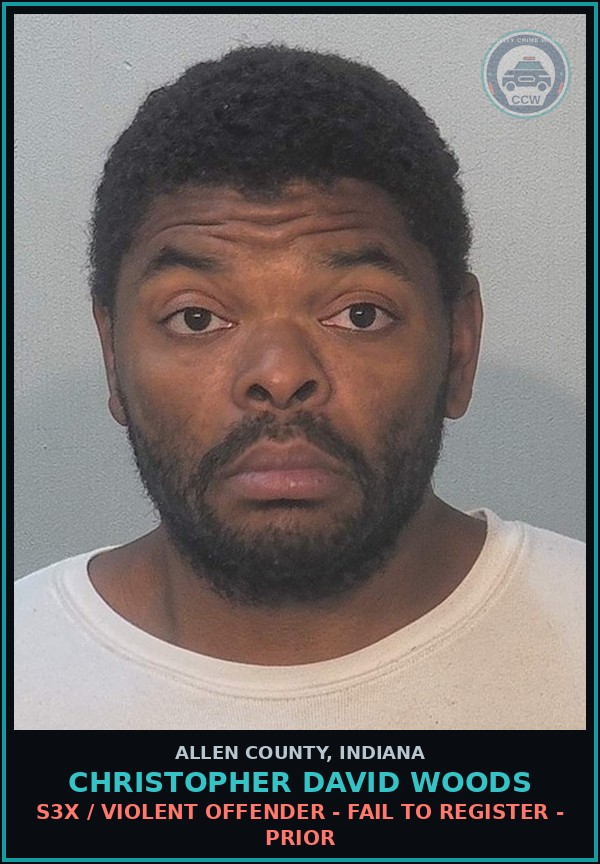 Booking mugshot of Christopher David Woods in Allen County