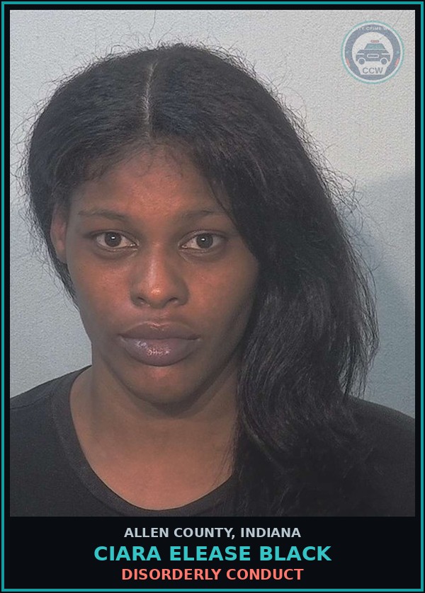 Booking mugshot of Ciara Elease Black in Allen County