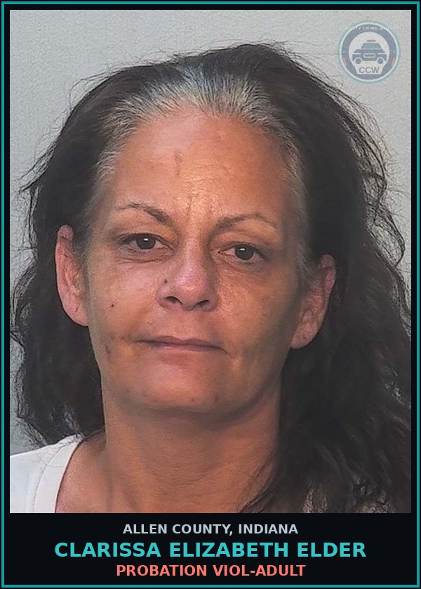 Booking mugshot of Clarissa Elizabeth Elder in Allen County