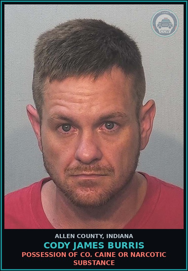 Booking mugshot of Cody James Burris in Allen County