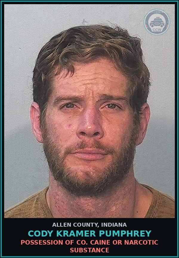 Booking mugshot of Cody Kramer Pumphrey in Allen County