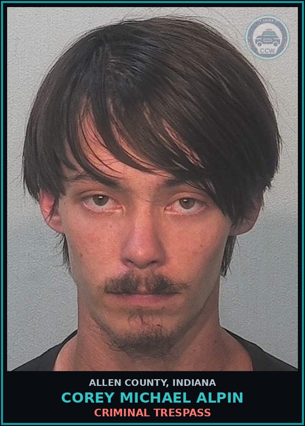 Booking mugshot of Corey Michael Alpin in Allen County