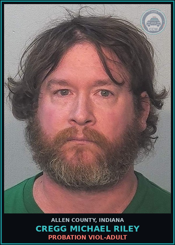 Booking mugshot of Cregg Michael Riley in Allen County