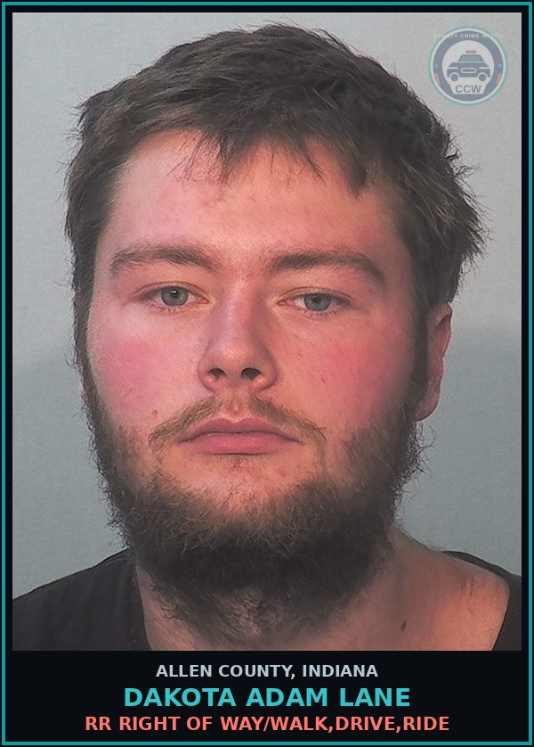 Booking mugshot of Dakota Adam Lane in Allen County