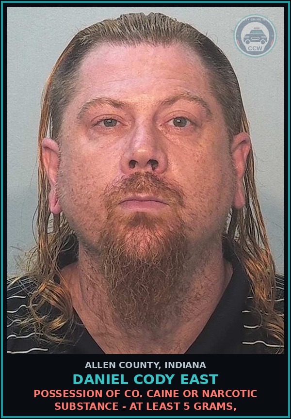 Booking mugshot of Daniel Cody East in Allen County