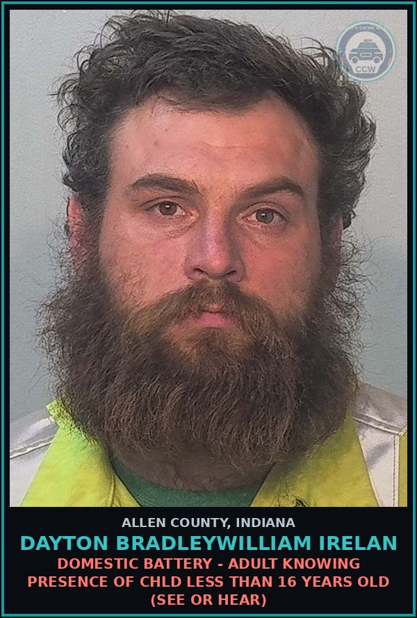 Booking mugshot of Dayton Bradleywilliam Irelan in Allen County