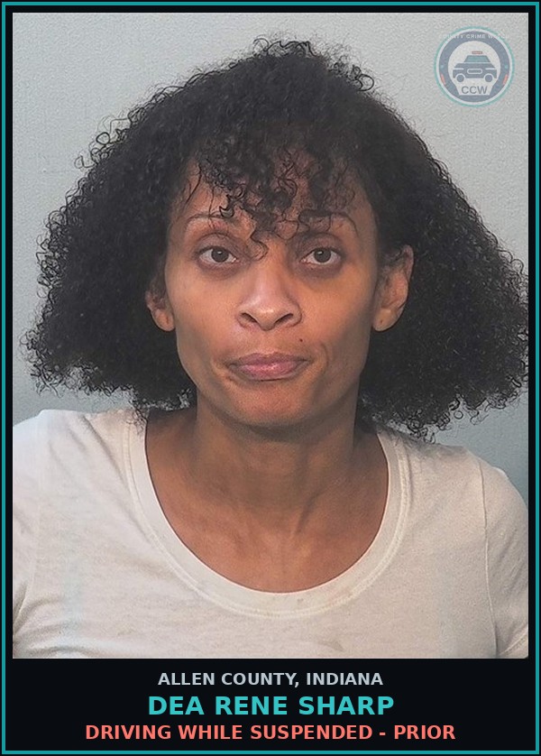 Booking mugshot of Dea Rene Sharp in Allen County