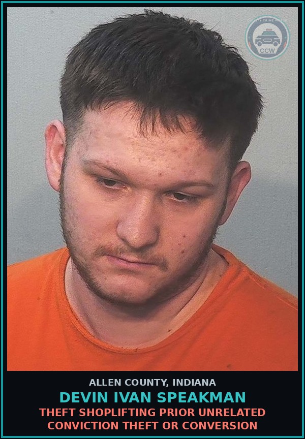 Booking mugshot of Devin Ivan Speakman in Allen County