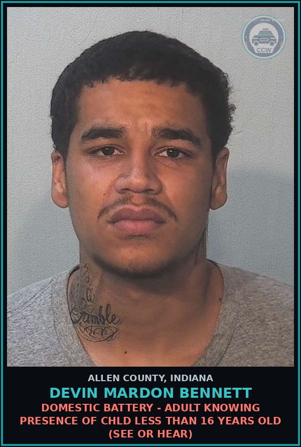 Booking mugshot of Devin Mardon Bennett in Allen County
