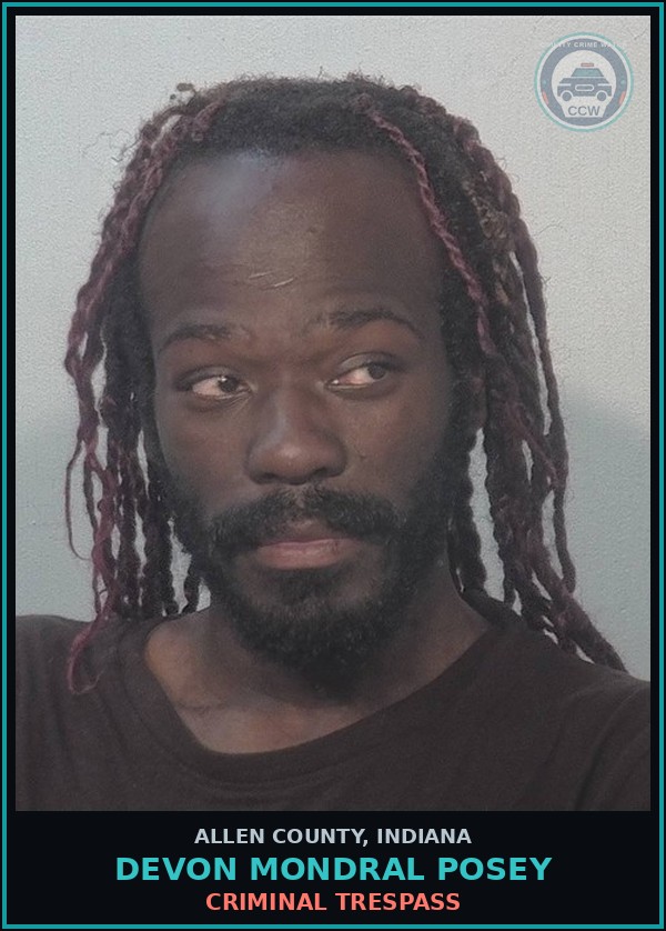 Booking mugshot of Devon Mondral Posey in Allen County