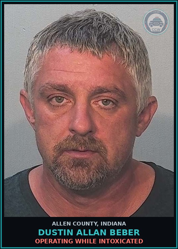 Booking mugshot of Dustin Allan Beber in Allen County